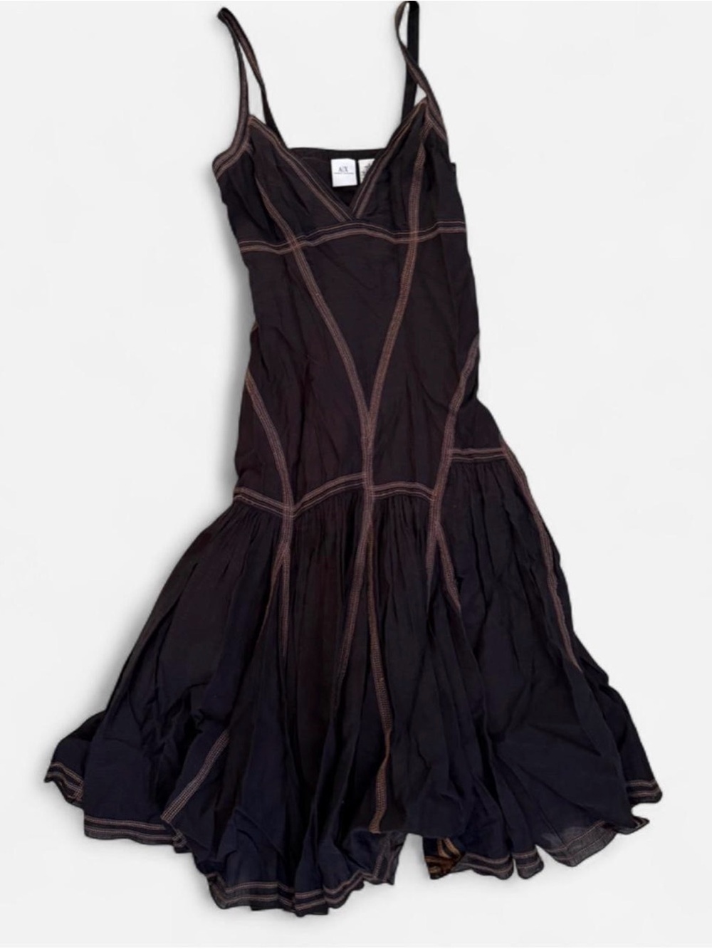 Armani Exchange Black Midi Dress with Brown Contrast Stitching